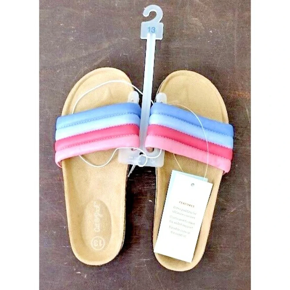 Cat Jack Kids Girls‎ Size 13 Slides Sandals Pink Blue Rainbow Padded Straps